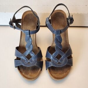 AEROSOLES Navy Braided Wedge Sandals with Adjustable Strap